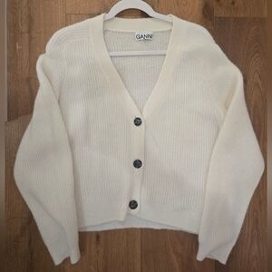 Ganni Women's Ivory Button-Up Cardigan
